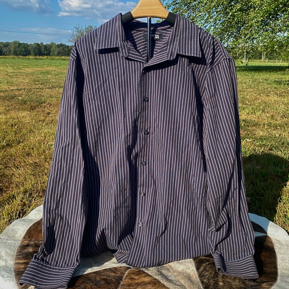 Apt. 9 Black and White Striped Casual Button Down Shirt